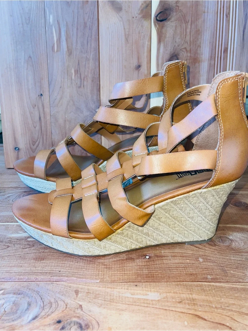 BRADH Women's Tan Strappy Wedge Sandals - Comfortable Summer Style Size 10